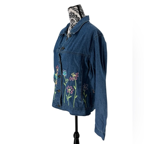 Vintage Mandal Bay Embroidered Floral Denim Jacket 100% Cotton Boho Cottagecore - Picture 7 of 12